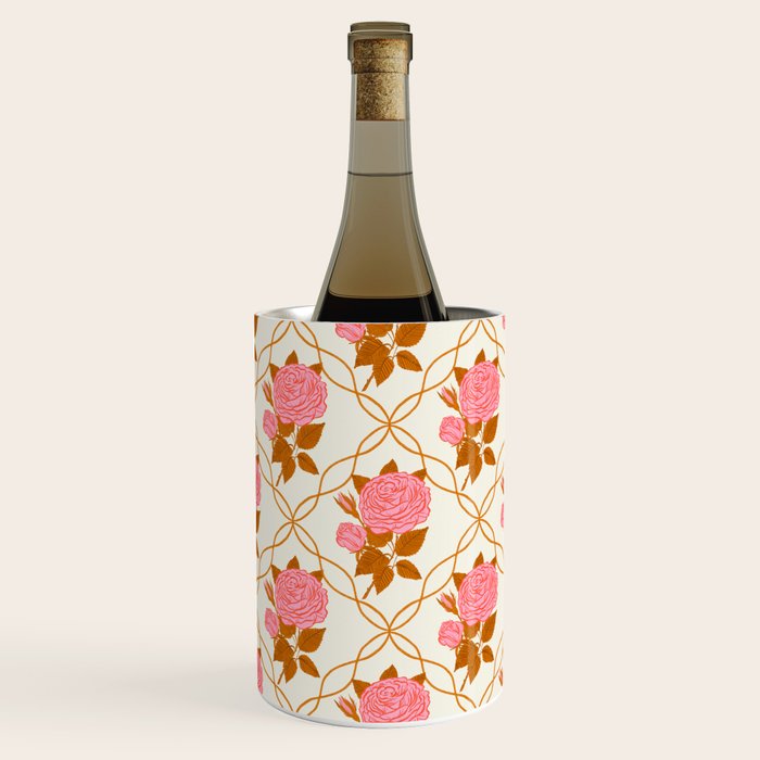 Vintage-Inspired Pink Rose Botanical Art Print Wine Chiller Gallery Image 2