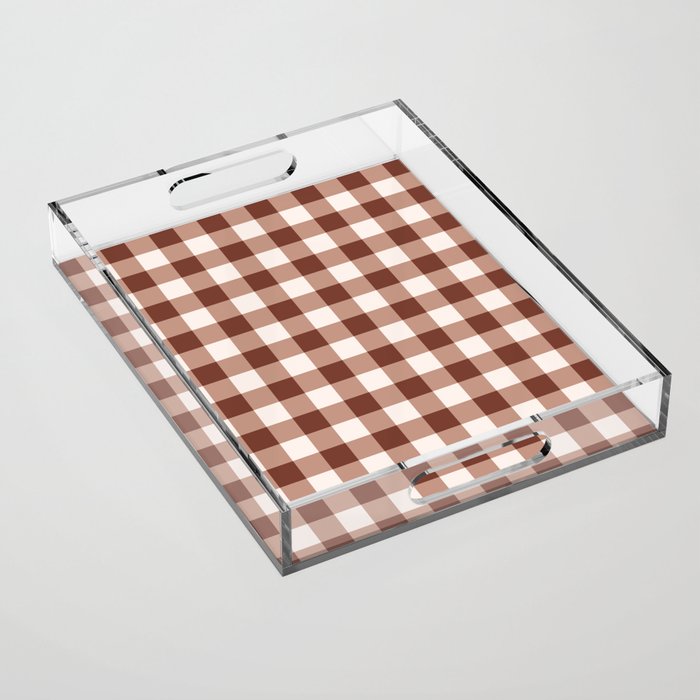 Coffee Brown & Cream Gingham Pattern Acrylic Tray Gallery Image 1
