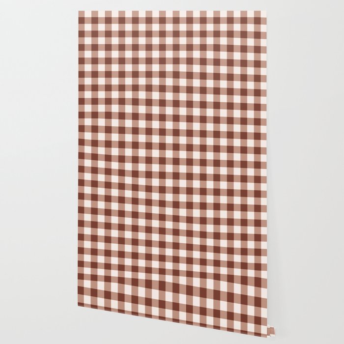 Coffee Brown & Cream Gingham Pattern Wallpaper Gallery Image 2