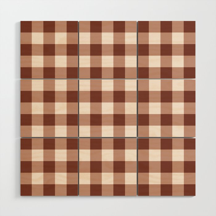 Coffee Brown & Cream Gingham Pattern Wood Wall Art Gallery Image 1