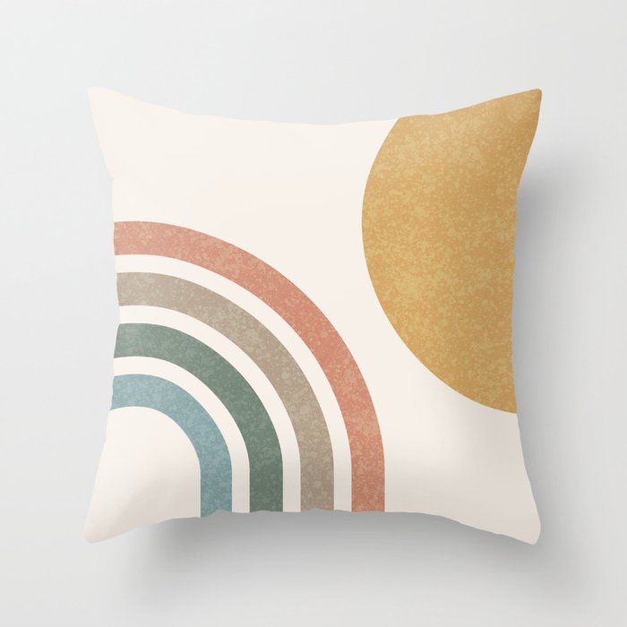 Mid Century Colorful Sun and Rainbow Throw Pillow Gallery Image 1