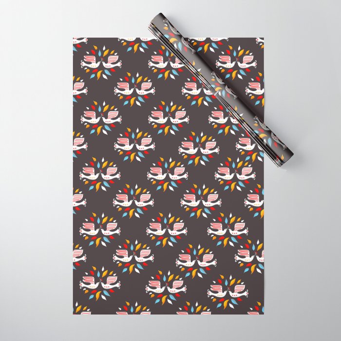 Retro christmas birds illustration Wrapping Paper Gallery Image 1