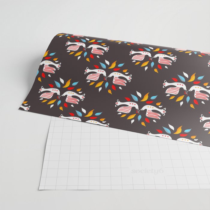 Retro christmas birds illustration Wrapping Paper Gallery Image 2