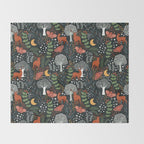 Full-Moon forest: Whimsical Woodland Nightscape with Deer and Moths Throw Blanket Gallery Image 2