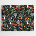 Full-Moon forest: Whimsical Woodland Nightscape with Deer and Moths Jigsaw Puzzle Gallery Image 1