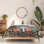 Full-Moon forest: Whimsical Woodland Nightscape with Deer and Moths Comforter Gallery Image 3