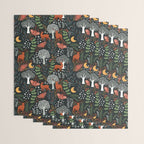 Full-Moon forest: Whimsical Woodland Nightscape with Deer and Moths Wrapping Paper Gallery Image 3