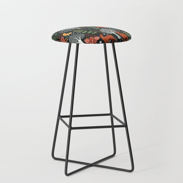 Full-Moon forest: Whimsical Woodland Nightscape with Deer and Moths Stool Gallery Image 1