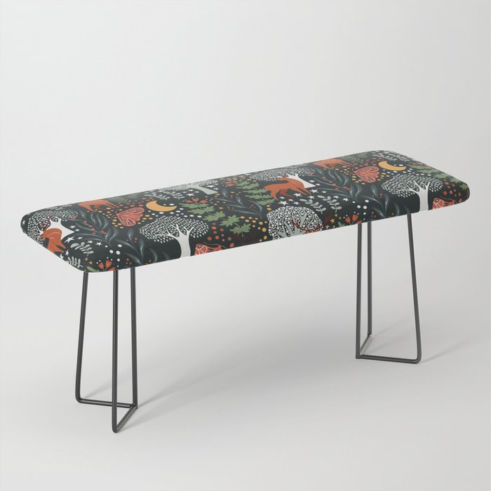 Full-Moon forest: Whimsical Woodland Nightscape with Deer and Moths Bench Gallery Image 1