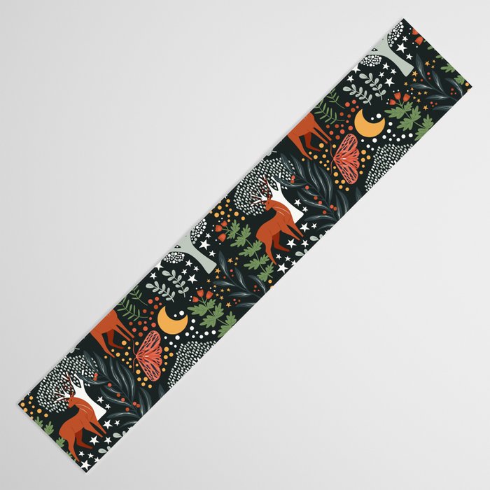 Full-Moon forest: Whimsical Woodland Nightscape with Deer and Moths Table Runner Gallery Image 3