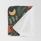 Full-Moon forest: Whimsical Woodland Nightscape with Deer and Moths Throw Blanket Gallery Image 3