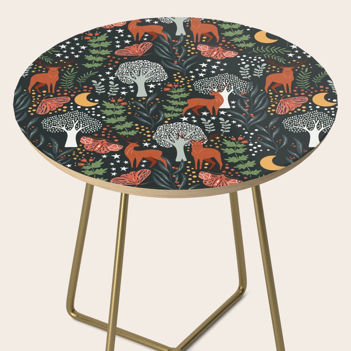 Full-Moon forest: Whimsical Woodland Nightscape with Deer and Moths Side Table Gallery Image 2