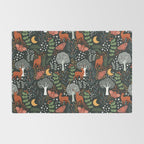 Full-Moon forest: Whimsical Woodland Nightscape with Deer and Moths Rug Gallery Image 2