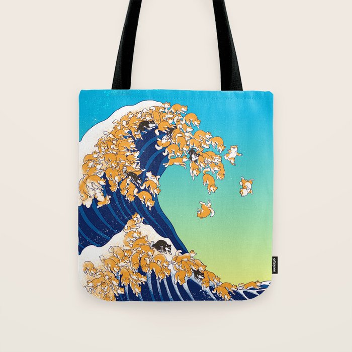 Shiba Inu in Great Wave Tote Bag Gallery Image 1