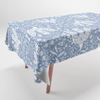 Doves and Flowers Bird Art White on Blue Tablecloth Gallery Image 1