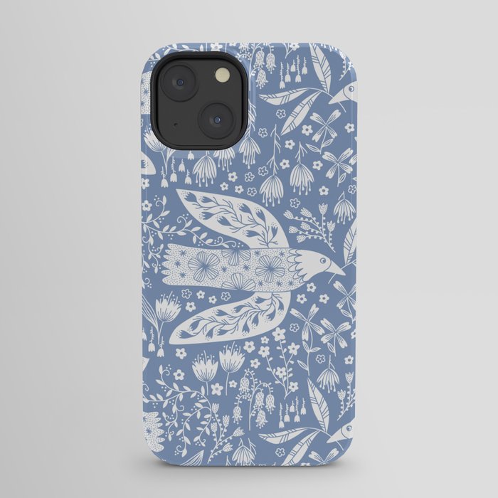 Doves and Flowers Bird Art White on Blue iPhone Case Gallery Image 29