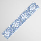 Doves and Flowers Bird Art White on Blue Table Runner Gallery Image 3