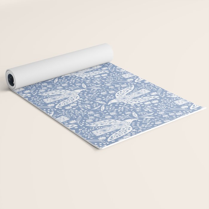 Doves and Flowers Bird Art White on Blue Yoga Mat Gallery Image 2