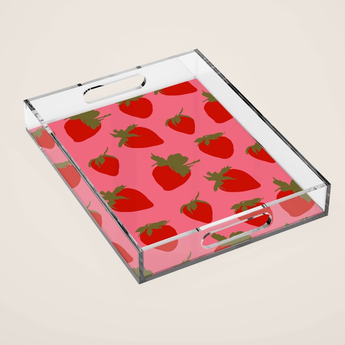 Strawberries Pattern on Pink Acrylic Tray Gallery Image 1