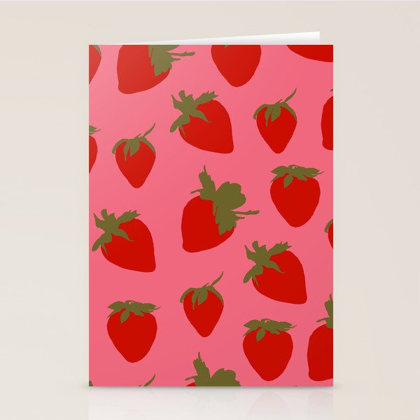 Strawberries Pattern on Pink Stationery Card Gallery Image 2