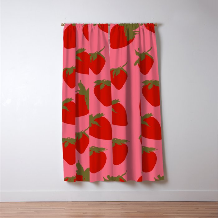 Strawberries Pattern on Pink Window Curtain Gallery Image 3