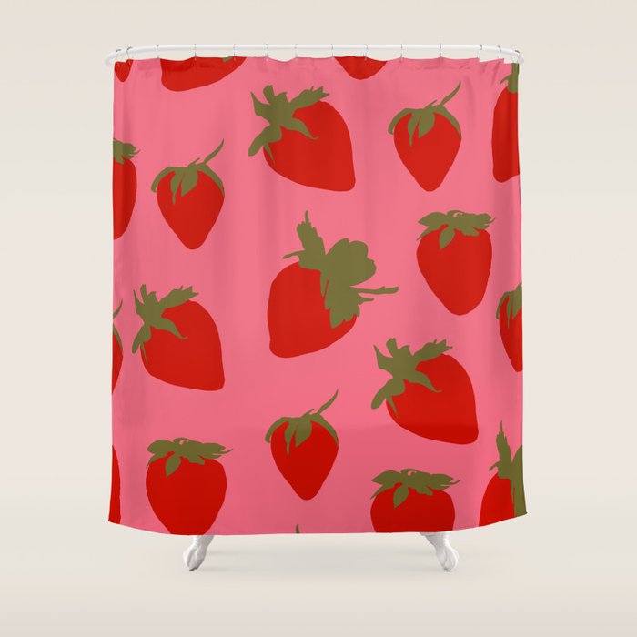 Strawberries Pattern on Pink Shower Curtain Gallery Image 1