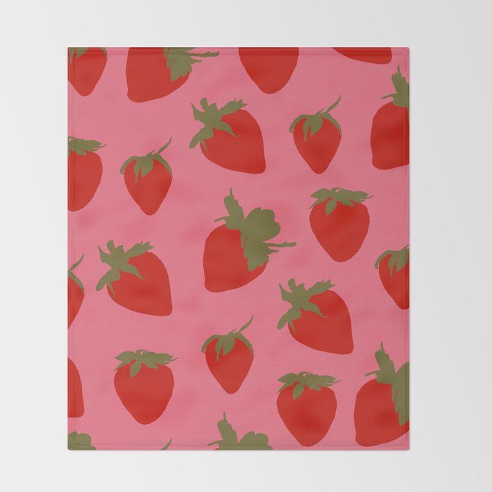 Strawberries Pattern on Pink Throw Blanket Gallery Image 2