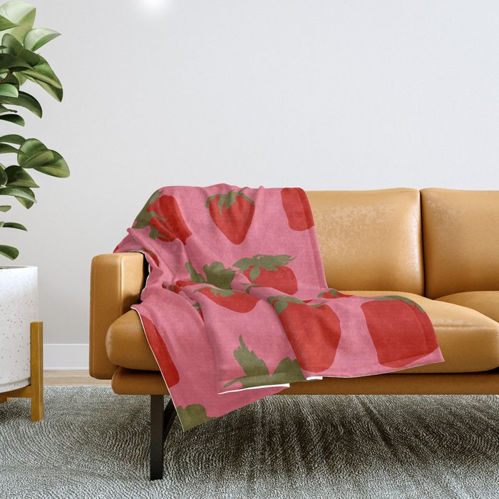 Strawberries Pattern on Pink Throw Blanket Gallery Image 1