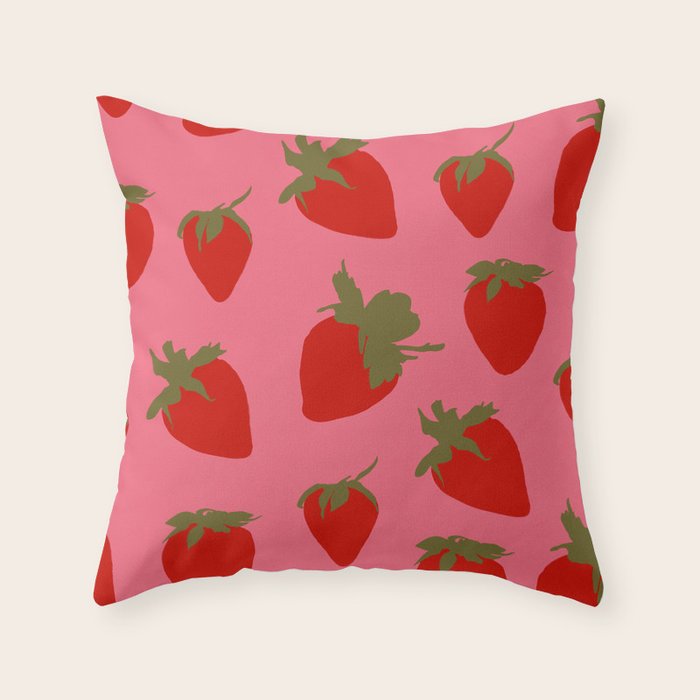 Strawberries Pattern on Pink Throw Pillow Gallery Image 6