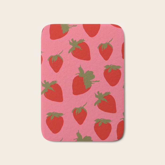 Strawberries Pattern on Pink Bath Mat Gallery Image 1