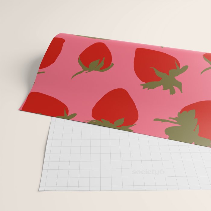 Strawberries Pattern on Pink Wrapping Paper Gallery Image 2