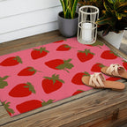 Strawberries Pattern on Pink Outdoor Rug Gallery Image 2