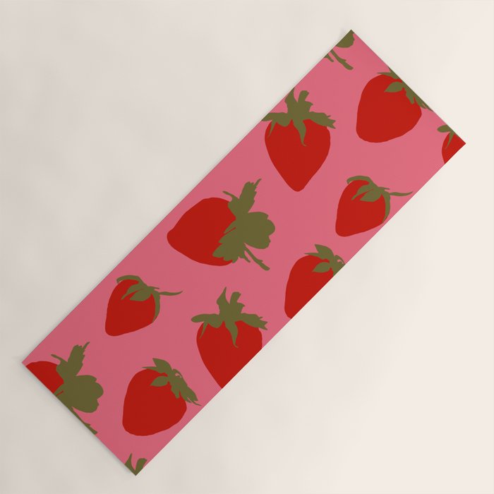 Strawberries Pattern On Pink Yoga Mat