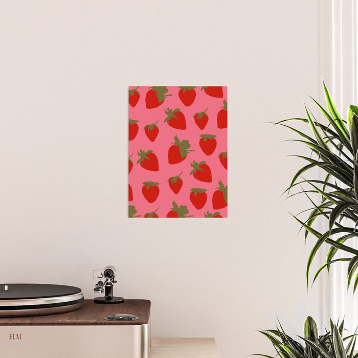 Strawberries Pattern on Pink Poster Gallery Image 2