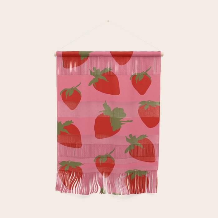Strawberries Pattern on Pink Wall Hanging Gallery Image 1