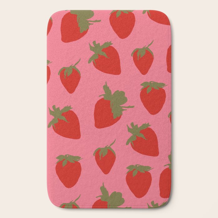 Strawberries Pattern on Pink Bath Mat Gallery Image 2