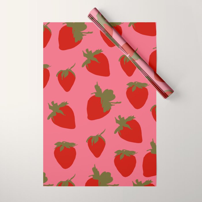 Strawberries Pattern on Pink Wrapping Paper Gallery Image 1