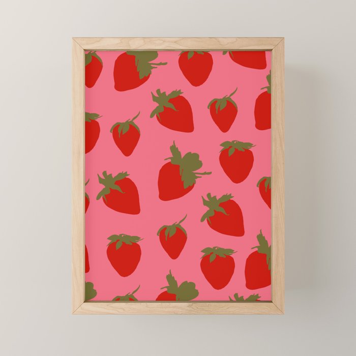 Strawberries Pattern on Pink Mini Art Print Gallery Image 1