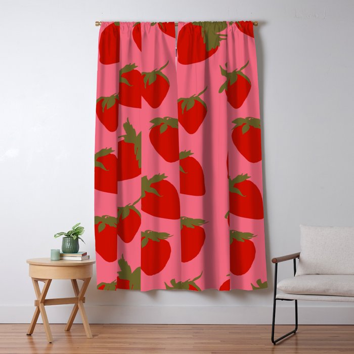 Strawberries Pattern on Pink Window Curtain Gallery Image 5