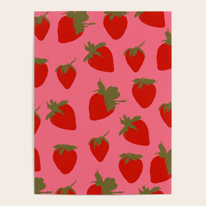 Strawberries Pattern on Pink Poster Gallery Image 1
