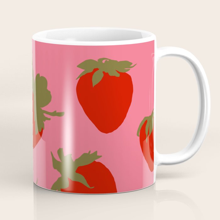 Strawberries Pattern on Pink Coffee Mug Gallery Image 1