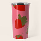 Strawberries Pattern on Pink Travel Mug Gallery Image 1