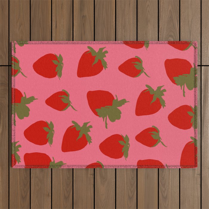 Strawberries Pattern on Pink Outdoor Rug Gallery Image 1