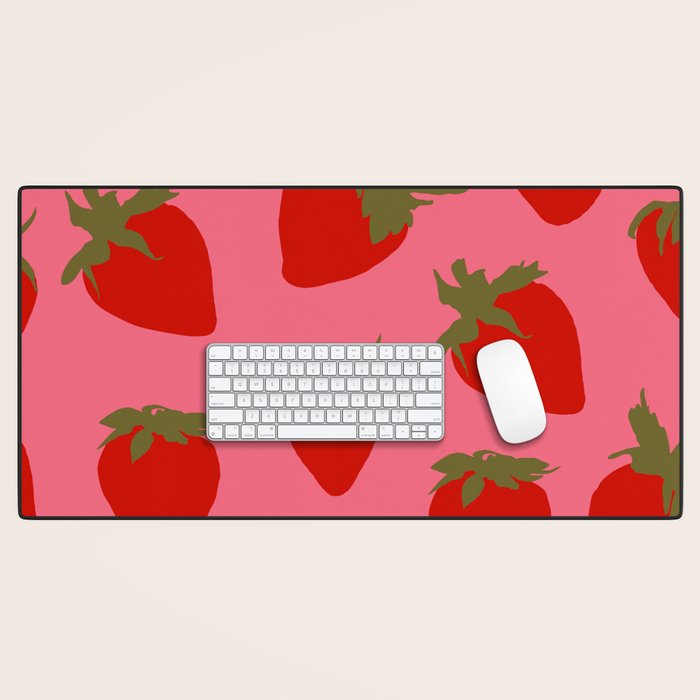 Strawberries Pattern on Pink Desk Mat Gallery Image 1