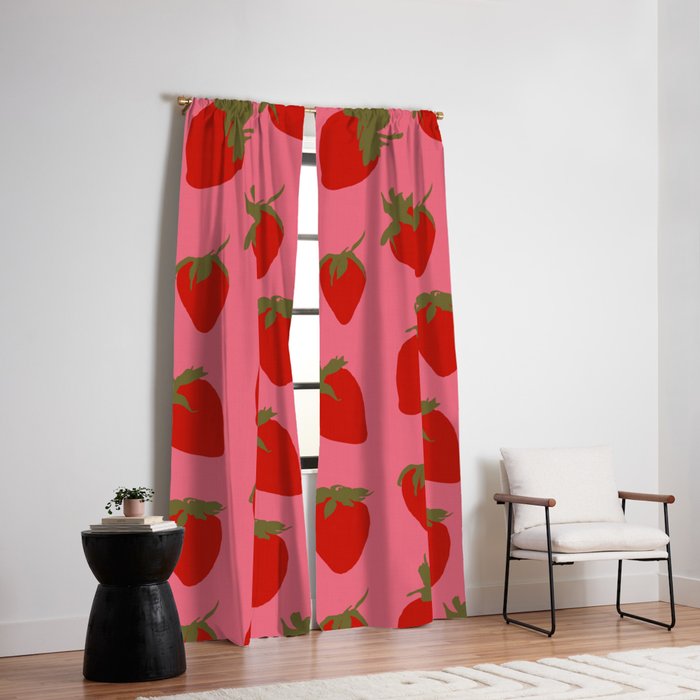 Strawberries Pattern on Pink Window Curtain Gallery Image 2