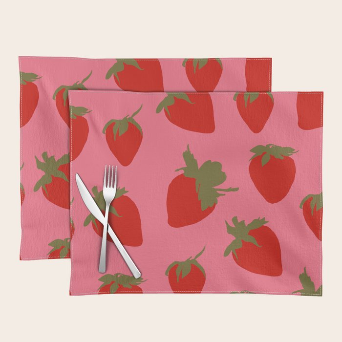 Strawberries Pattern on Pink Placemat Gallery Image 1