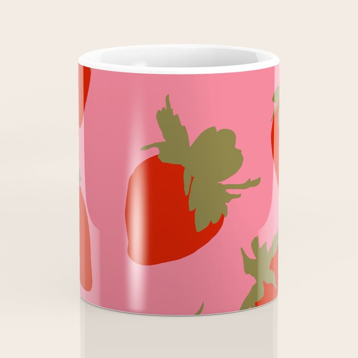 Strawberries Pattern on Pink Coffee Mug Gallery Image 4