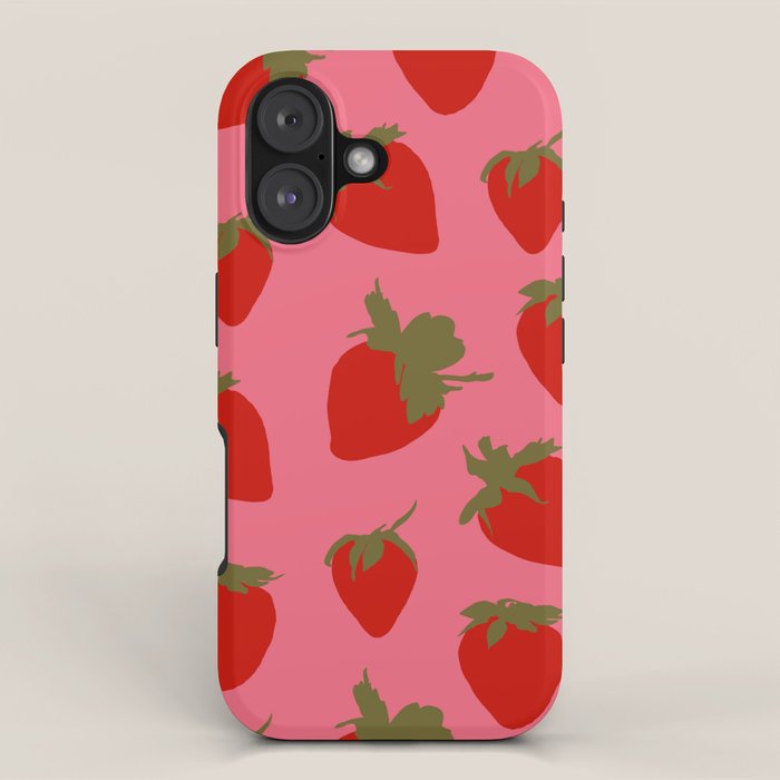 Strawberries Pattern on Pink iPhone Case Gallery Image 1