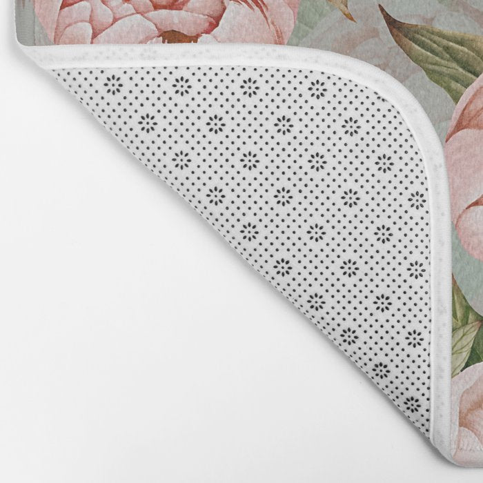 Peach Peonies Watercolor Pattern on Teal Sepia  Bath Mat Gallery Image 2