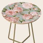 Peach Peonies Watercolor Pattern on Teal Sepia  Side Table Gallery Image 2